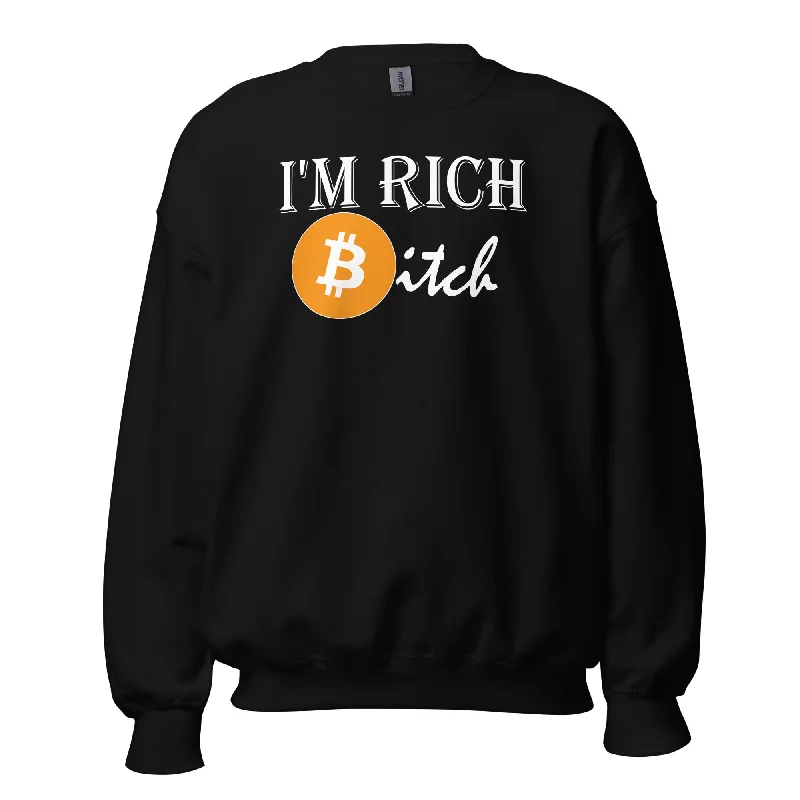 I'm Rich with Bitcoin Bitch Sweatshirt Long Sleeve Pullover Sweater High Neck Crew Neck V-Neck