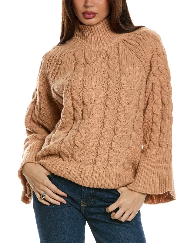 Isla Ciel Multi-Stitch Turtleneck Sweater Chenille Brocade Lace