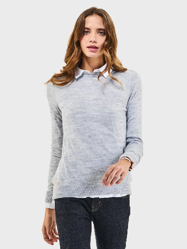 Ladies' Melange Crewneck Sweater - Heather Grey Herringbone Houndstooth Plaid