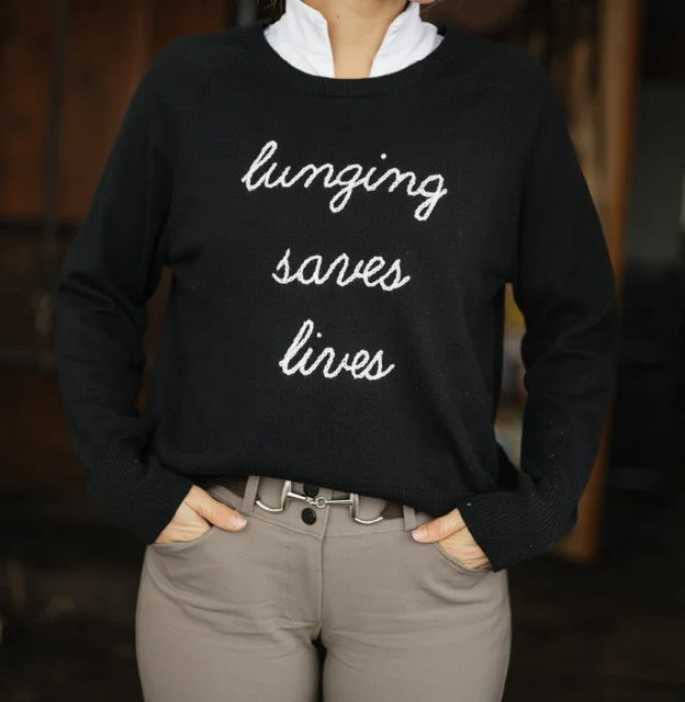 Lunging Saves Lives Eco Cotton Crew Sweater Chenille Brocade Lace