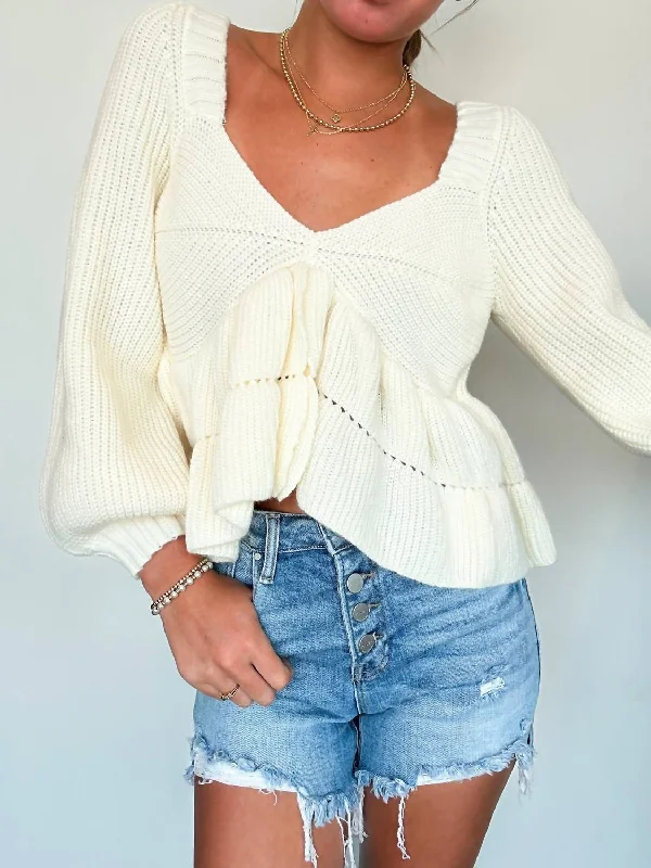 Madelyn Sweetheart Sweater Top In Cream Casual Formal Business