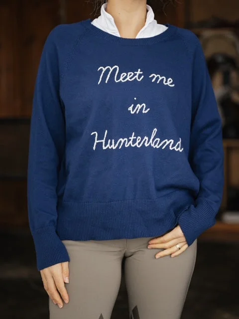 Meet Me in Hunterland  Eco Cotton Crew Sweater Embroidered Appliqued Beaded