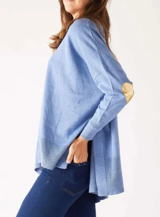 Mersea The Amour Sweater with Heart Patch- Saltwater Blue/Heart of Gold Welt Pockets Slit Pockets Flap Pockets