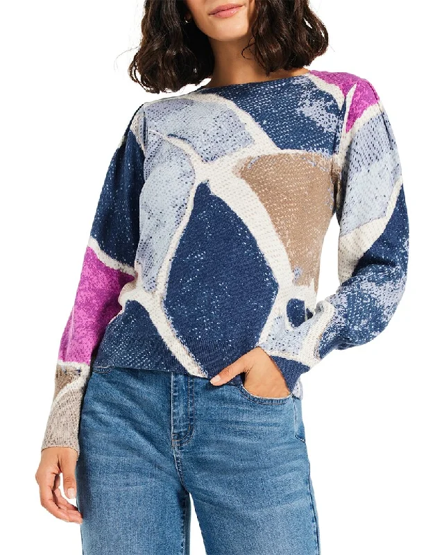 NIC+ZOE Petite Printed Tiles Femme Sleeve Sweater Lightweight Heavyweight Midweight