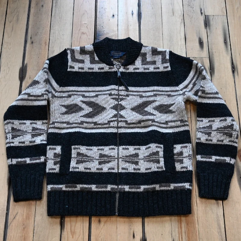 Pendleton Graphic Shetland Zip Sweater Oxford Grey Multi Boxy Sweater Fitted Sweater A-Line