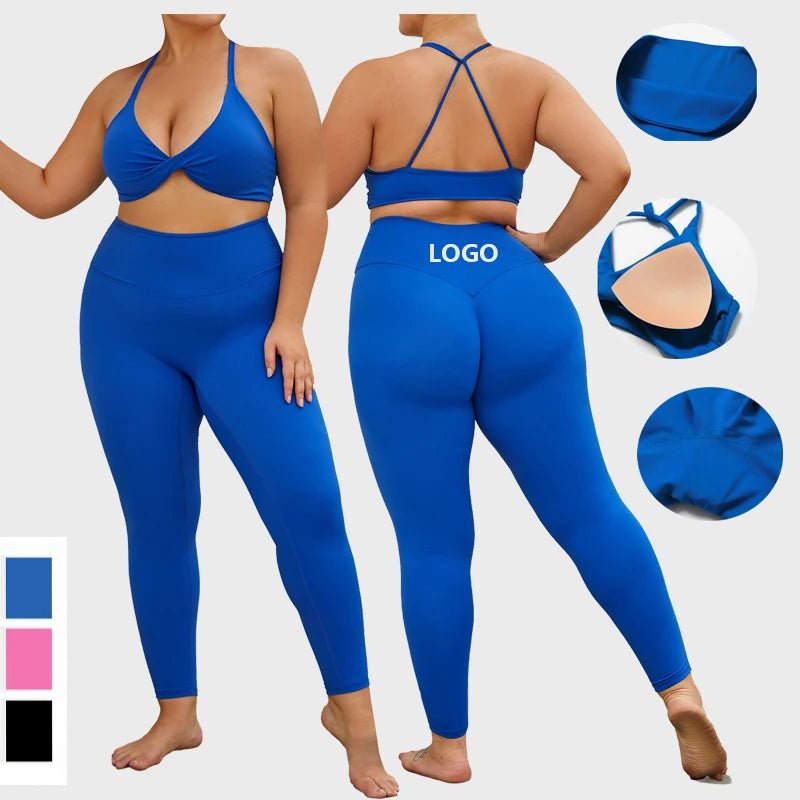 New Plus Size Sportswear Running Padded Bra High Waist Leggings Gym Fitness 2 pcs Set Quick Dry L-3XL Workout Set For Women Fashionable Tummy Control Leggings