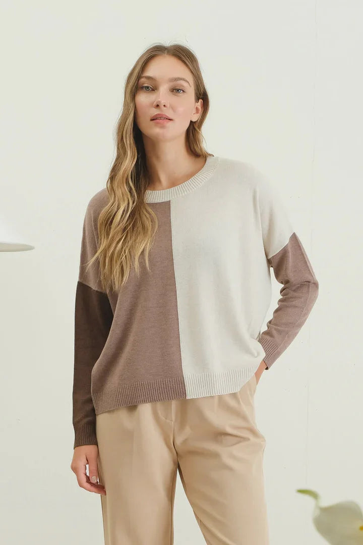 RELAXED COLORBLOCK SWEATER Ribbed Striped Patterned