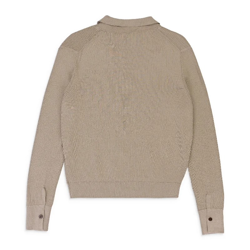 RIB DEEP POLO SAND SWEATER Solid Print Embellished