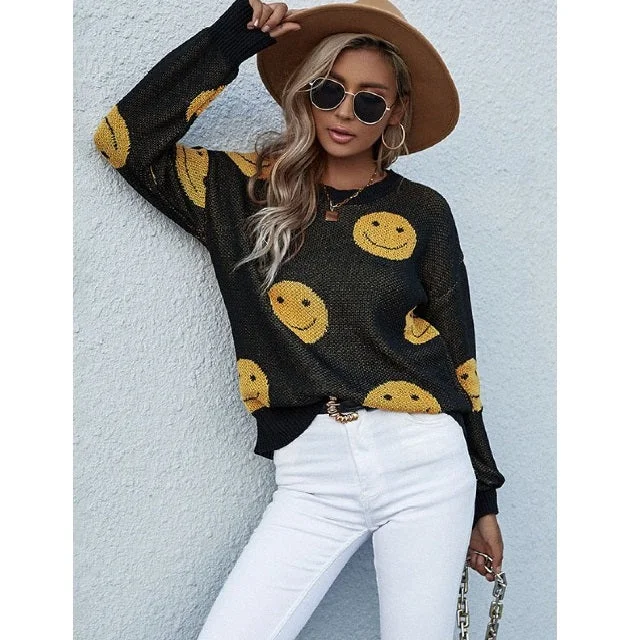 Smiley Face Sweater Chenille Brocade Lace