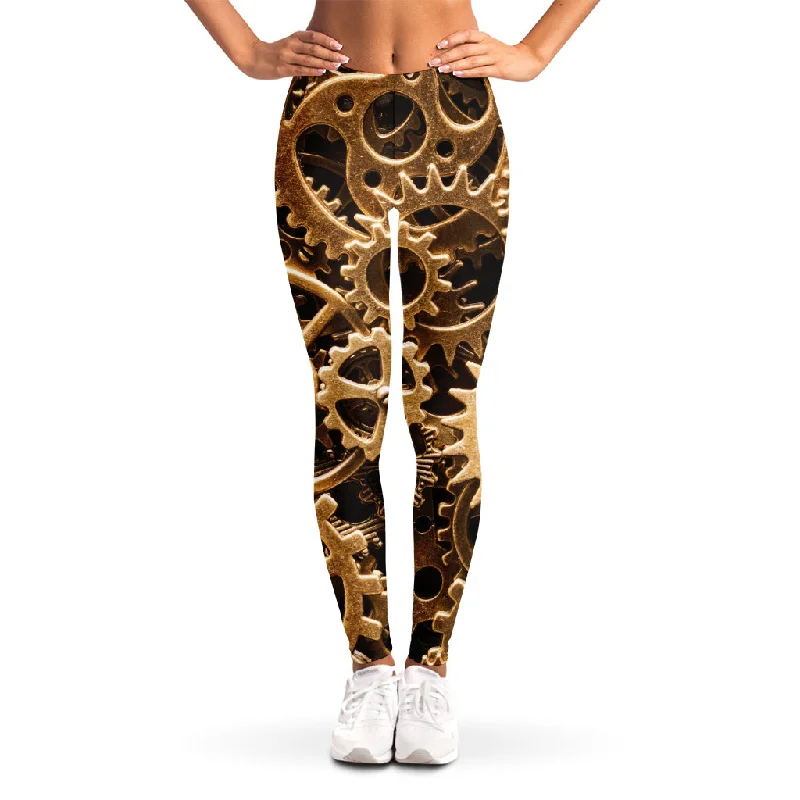 Steampunk Brass Cogs And Gears Print Women's Leggings Fashionable Moisture-Wicking Leggings