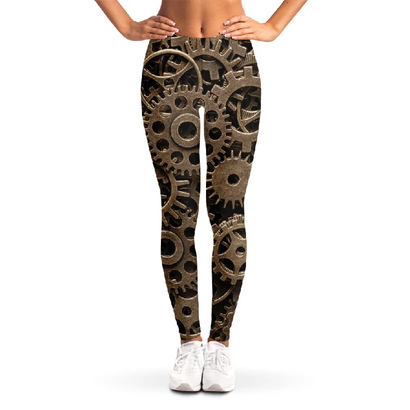 Steampunk Brass Gears And Cogs Print Women's Leggings Stylish Printed Sport Leggings