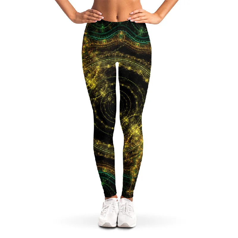 Steampunk Fractal Print Women's Leggings Trendy Colorblock Print Leggings