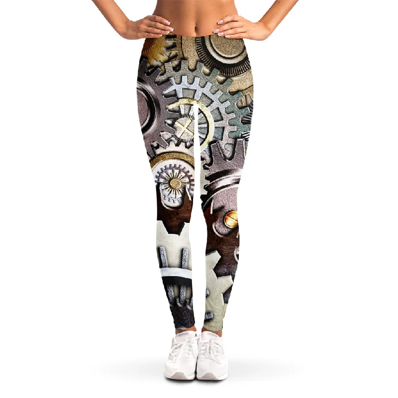 Steampunk Gears And Cogs Print Women's Leggings Cozy Textured Workout Leggings