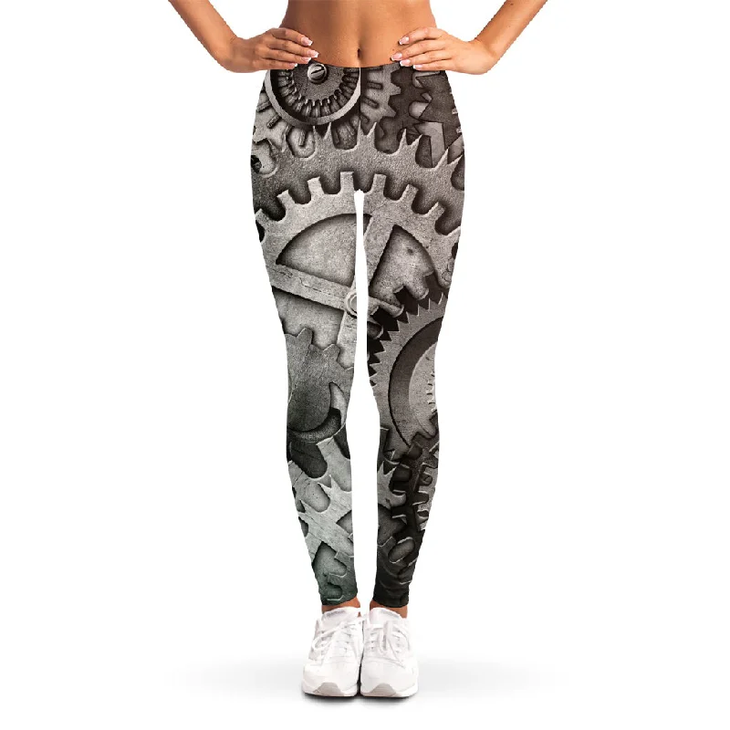 Steampunk Metal Gears Print Women's Leggings Cozy Yoga Compression Leggings