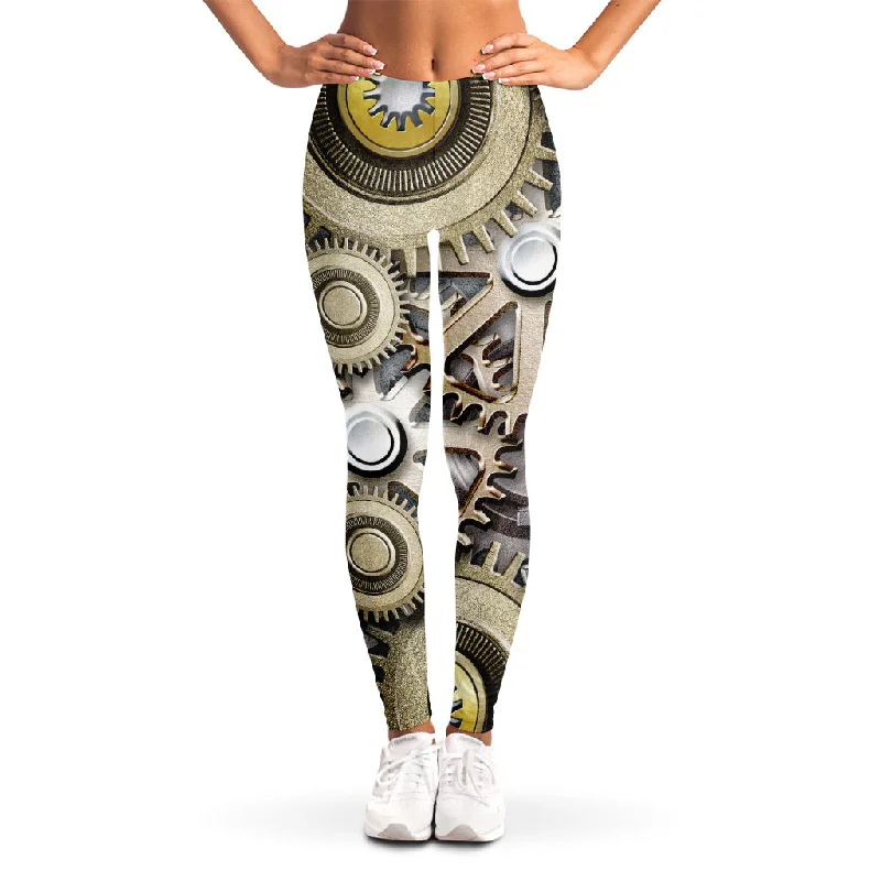 Steampunk Metallic Gears Print Women's Leggings Trendy Minimalist Leggings