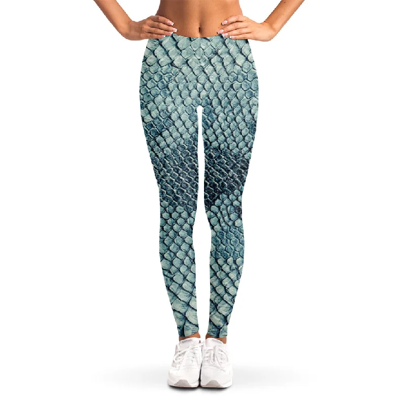 Steel Blue Snakeskin Print Women's Leggings Elegant Animal Print Leggings