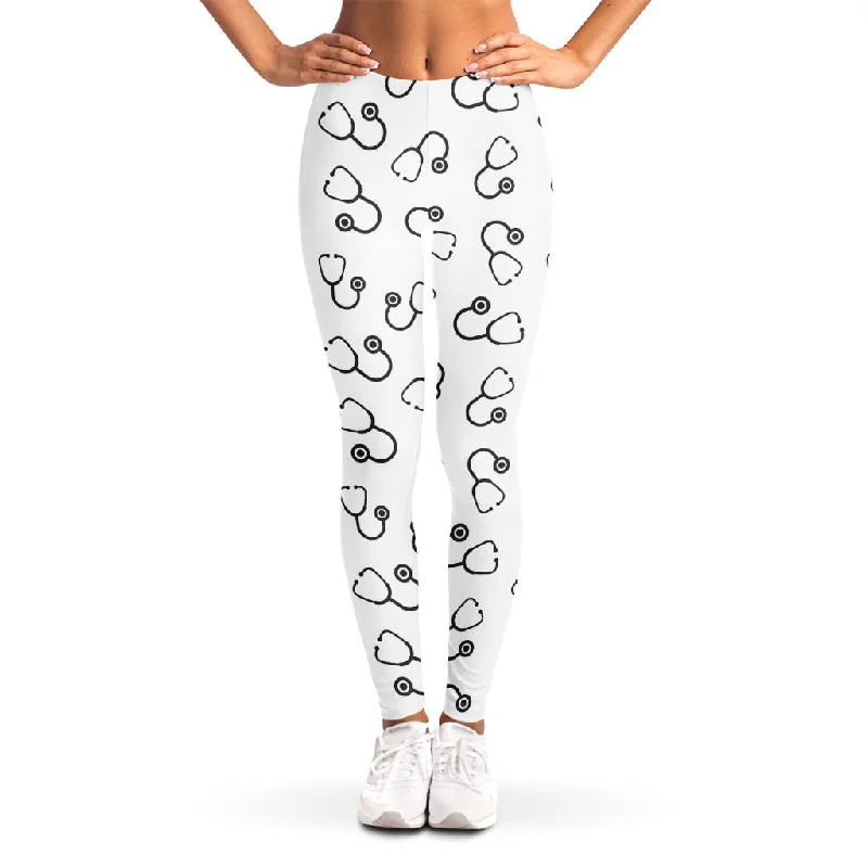 Stethoscope Sign Pattern Print Women's Leggings Trendy High-Compression Leggings