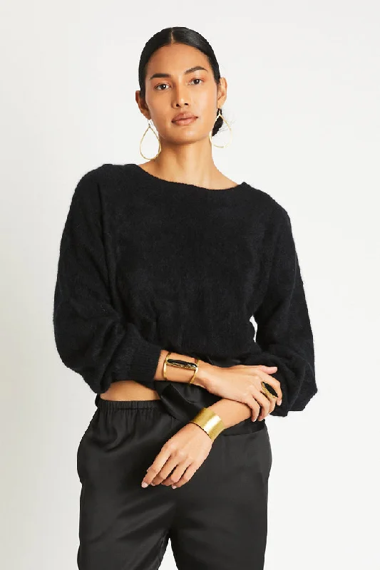 STEVIE CASHMERE SWEATER - BLACK Notch Collar Peter Pan Collar Cowl Neck