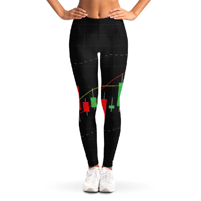 Stock Market Candlestick Print Women's Leggings Comfortable Leggings with Pockets