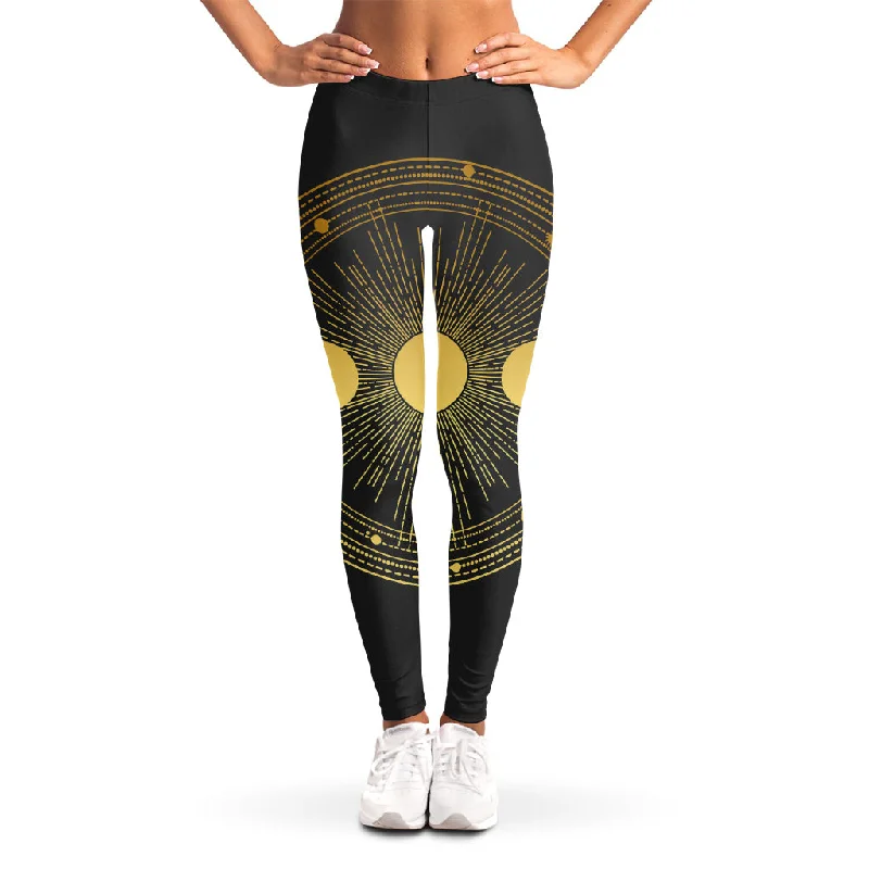 Sun And Moon Phase Print Women's Leggings Fashionable Floral Active Leggings