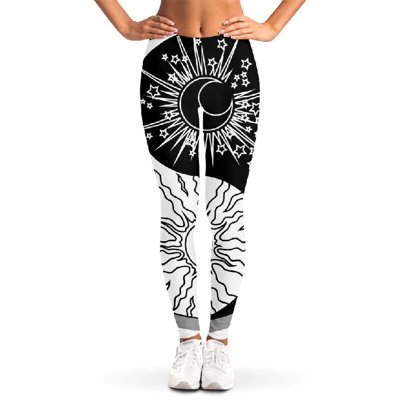 Sun And Moon Yin Yang Print Women's Leggings Chic Smooth Fit Leggings