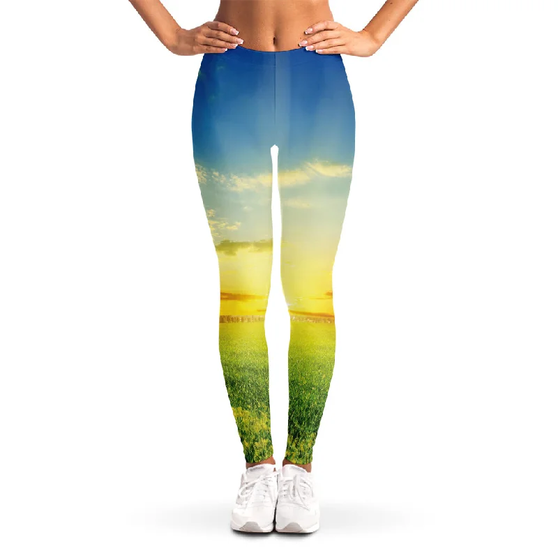 Sunrise Meadow Print Women's Leggings Trendy Adjustable Waist Leggings