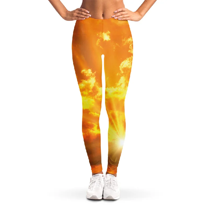 Sunrise Sky Print Women's Leggings Trendy Side-Pocket Leggings