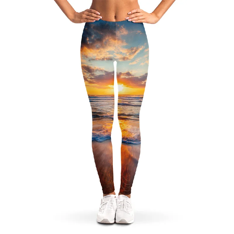 Sunrise Wave Print Women's Leggings Trendy Color Block Leggings