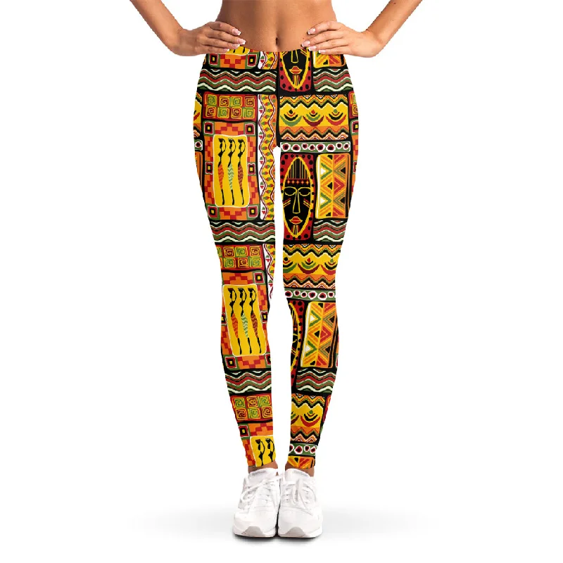 Sunset Ethnic African Tribal Print Women's Leggings Comfortable Ribbed Waistband Leggings