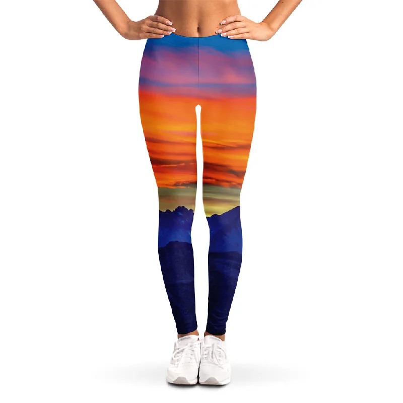 Sunset Mountain Print Women's Leggings Stylish Patterned Active Leggings