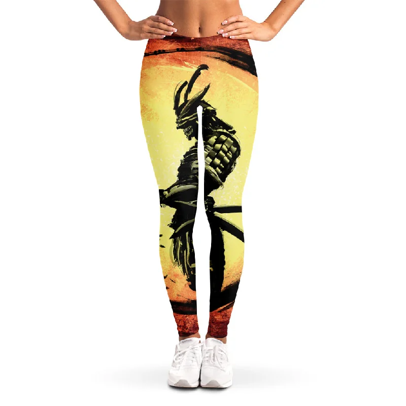 Sunset Samurai Warrior Print Women's Leggings Comfortable Lounge Leggings