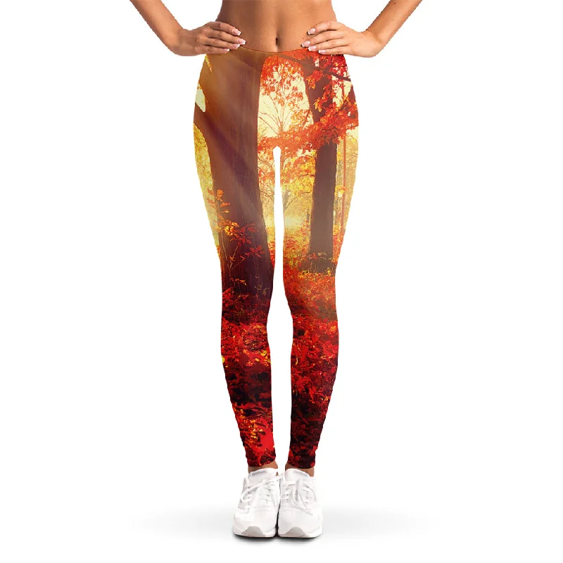 Sunshine Autumn Tree Print Women's Leggings Chic Floral Print Leggings