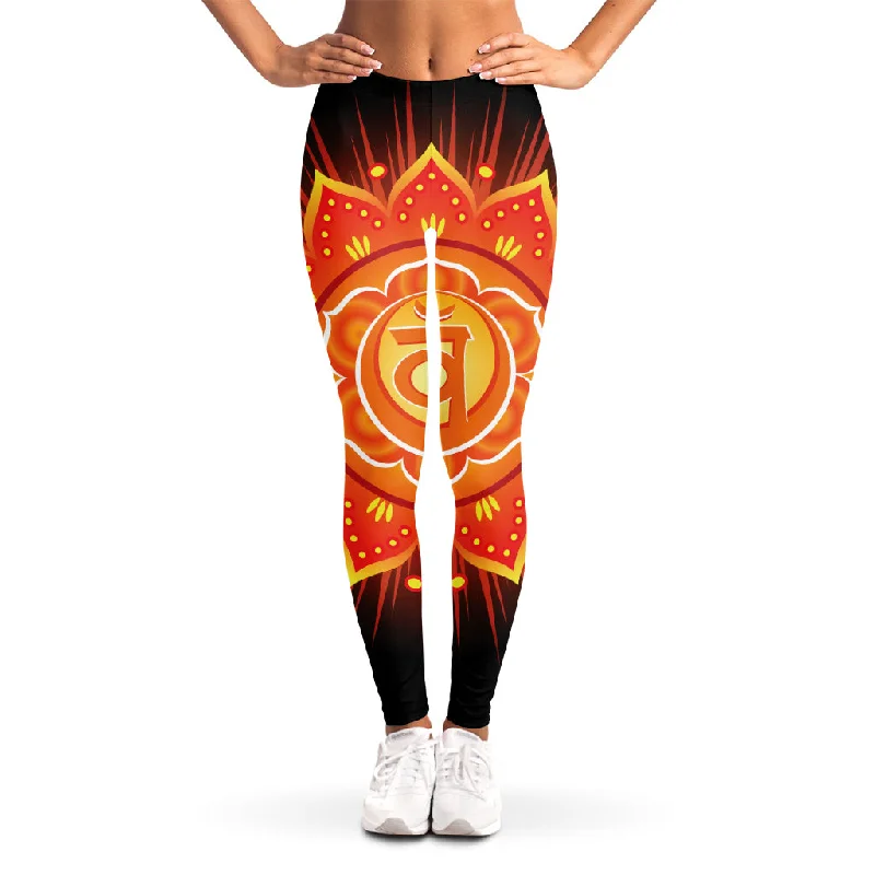 Swadhisthana Chakra Mandala Print Women's Leggings Elegant Velvet Leggings