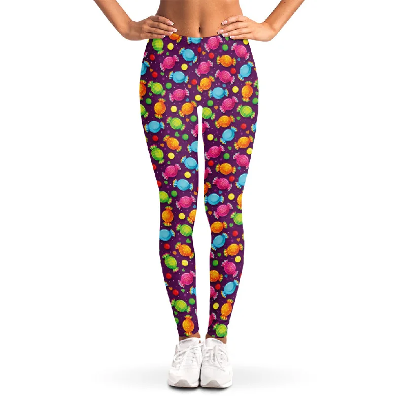 Sweet Candy Pattern Print Women's Leggings Fashionable Lacy Detail Leggings