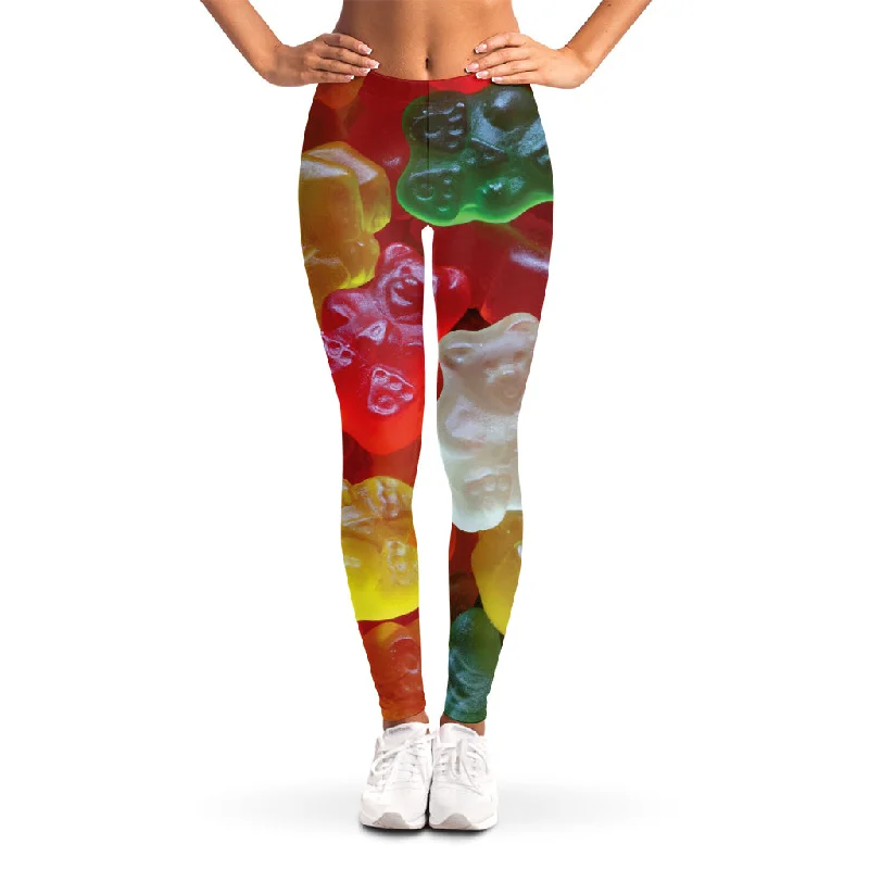 Sweet Gummy Bear Print Women's Leggings Stylish High-Waisted Leggings