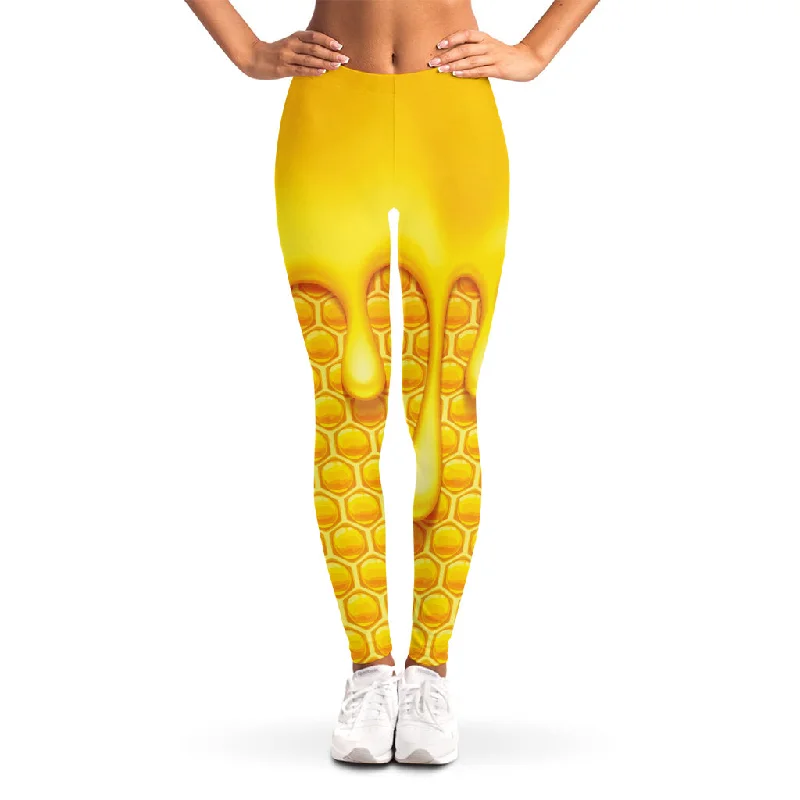 Sweet Honey Bee Hive Print Women's Leggings Chic Workout Leggings