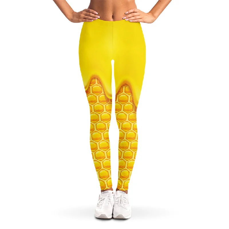 Sweet Honey Honeycomb Print Women's Leggings Cozy Cotton Leggings