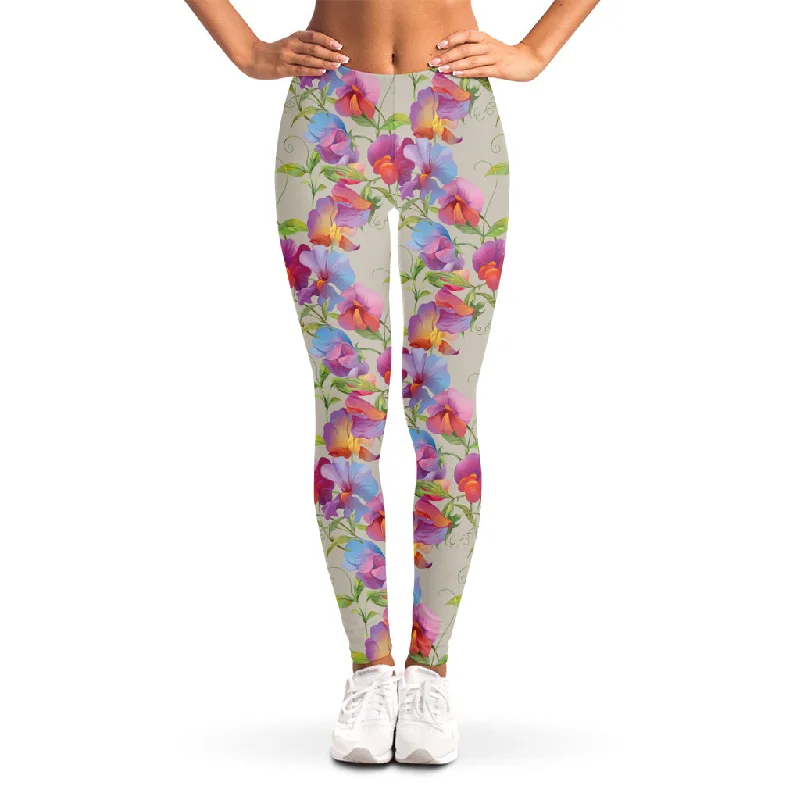 Sweet Pea Flower Pattern Print Women's Leggings Stylish Printed Sport Leggings