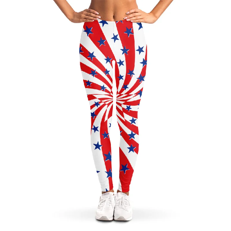 Swirl American Patriotic Star Print Women's Leggings Fashionable Moisture-Wicking Leggings