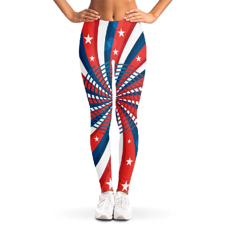 Swirly American Patriotic Print Women's Leggings Fashionable Quick-Dry Yoga Pants