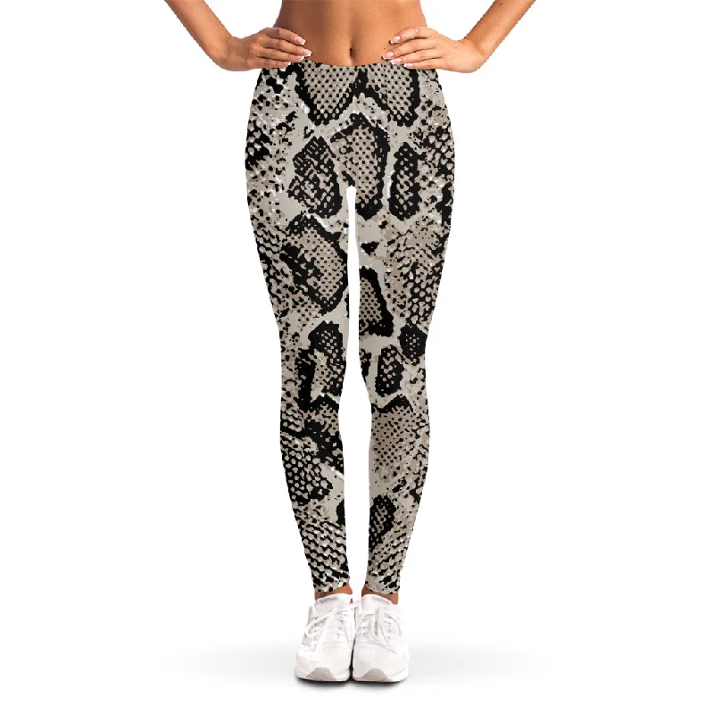 Tan And Black Snakeskin Print Women's Leggings Comfortable Full-Body Compression Leggings