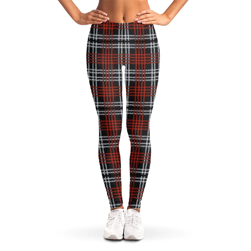 Tartan Knitted Pattern Print Women's Leggings Comfortable Zip-Up Leggings