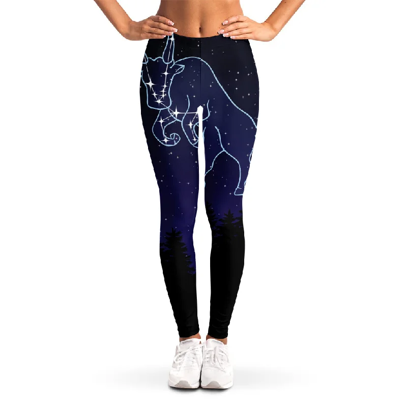 Taurus Constellation Print Women's Leggings Trendy Faux Suede Leggings