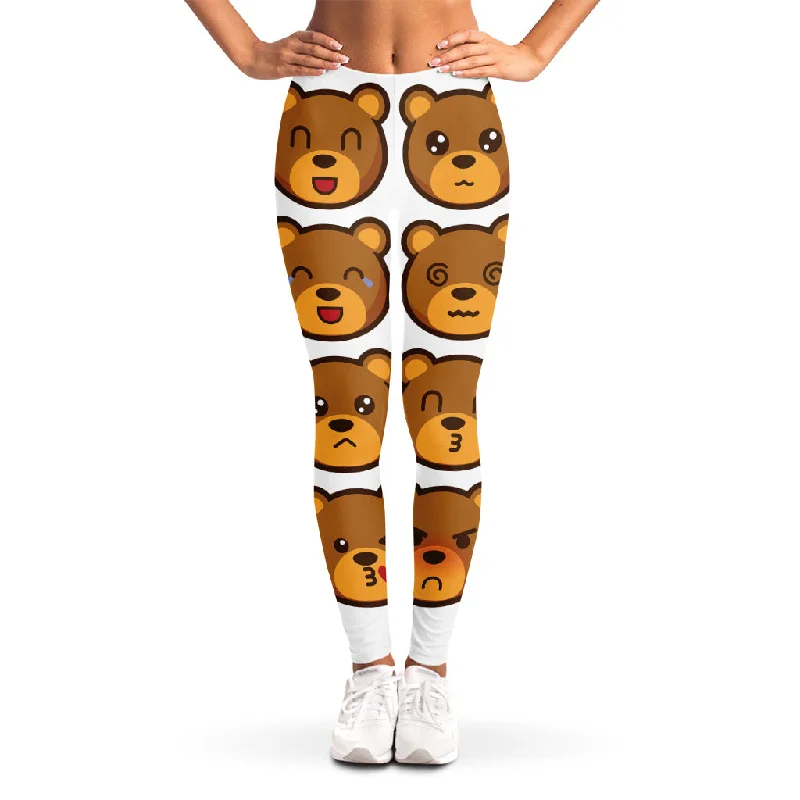 Teddy Bear Emoji Print Women's Leggings Trendy Mesh Leggings