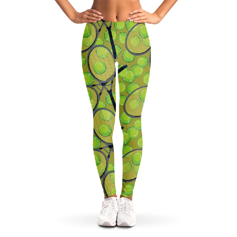 Tennis Ball And Racket Pattern Print Women's Leggings Comfortable Lounge Leggings