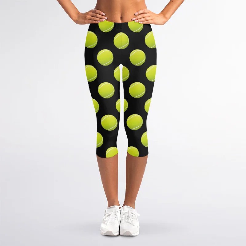 Tennis Balls Pattern Print Women's Capri Leggings Fashionable High-Rise Workout Leggings