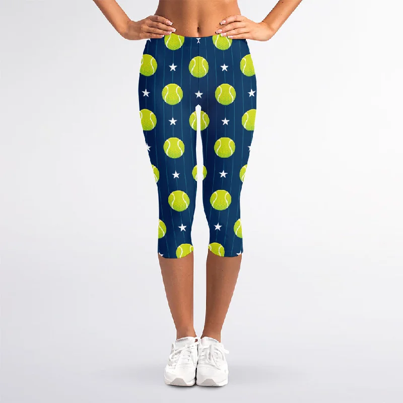 Tennis Sport Pattern Print Women's Capri Leggings Trendy Faux Suede Leggings