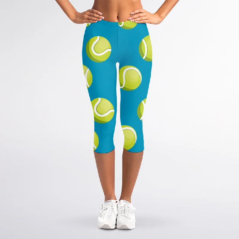 Tennis Theme Pattern Print Women's Capri Leggings Stylish Stretch Print Leggings