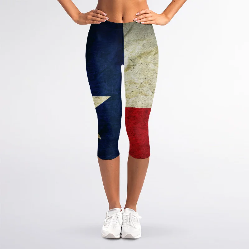 Texas Flag Print Women's Capri Leggings Trendy Cold Weather Tights