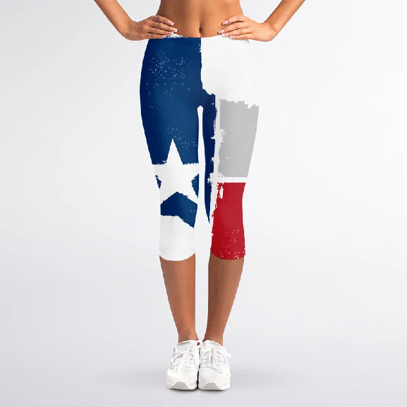 Texas State Flag Print Women's Capri Leggings Comfortable Cold Weather Leggings